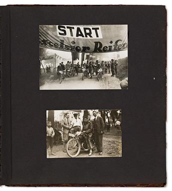 (MOTORCYCLE RACER) A scrapbook with 14 photos of Hanni Köhler, a famous 1920s German motorcycle racer with 10 world records. Circa 1926